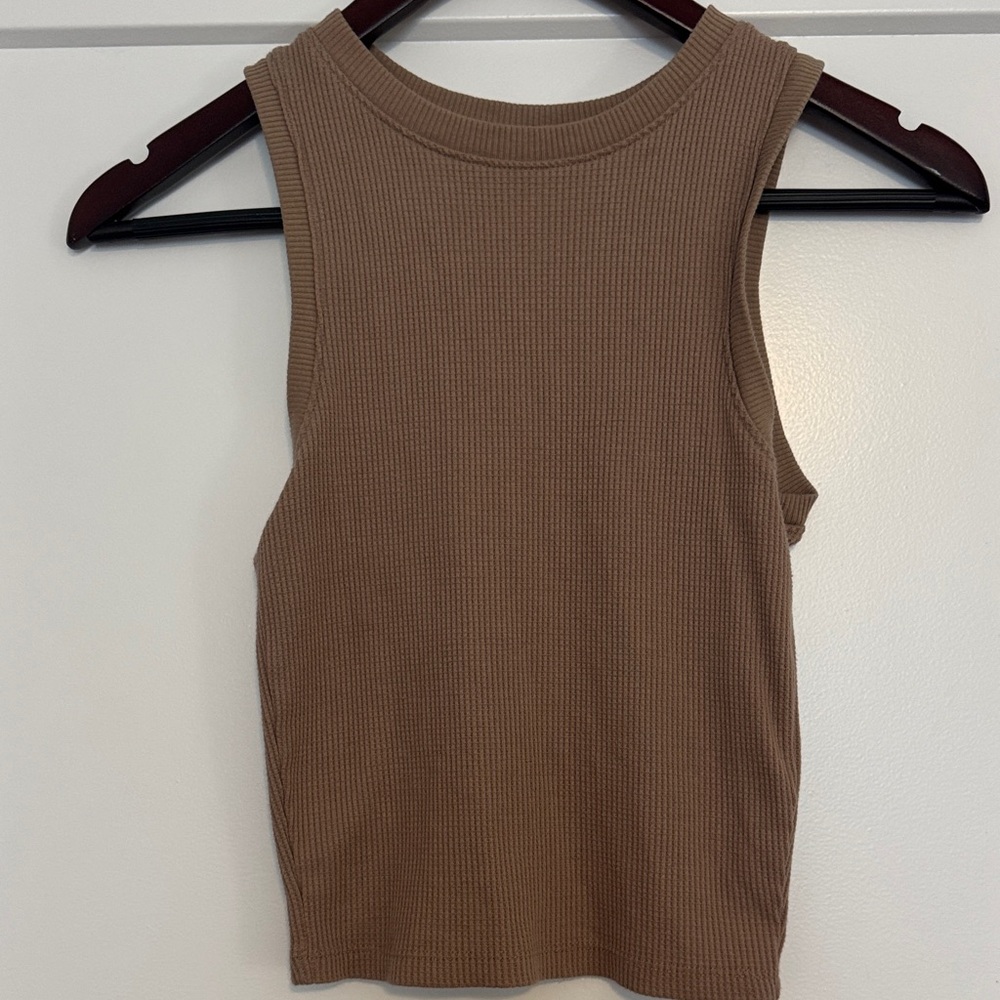 Sleeveless Ribbed Tan Top